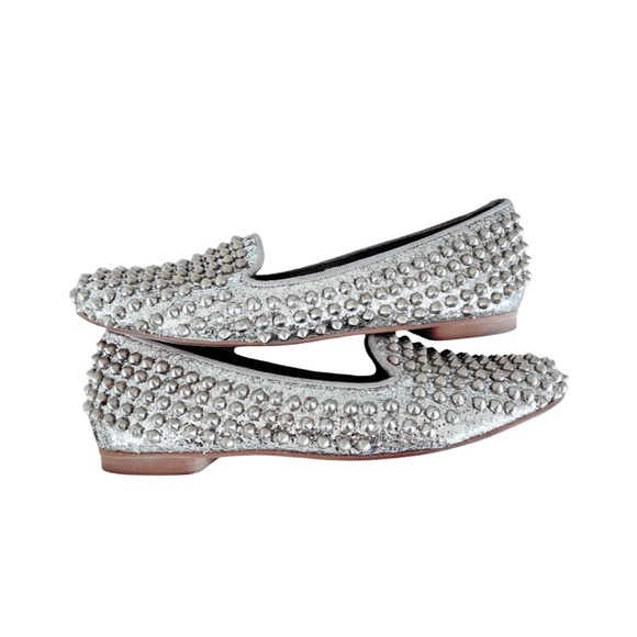 Steve Madden Studlyy Silver Studded Sparkle Spikes Glitter Flats Size 8 - Picture 3 of 6